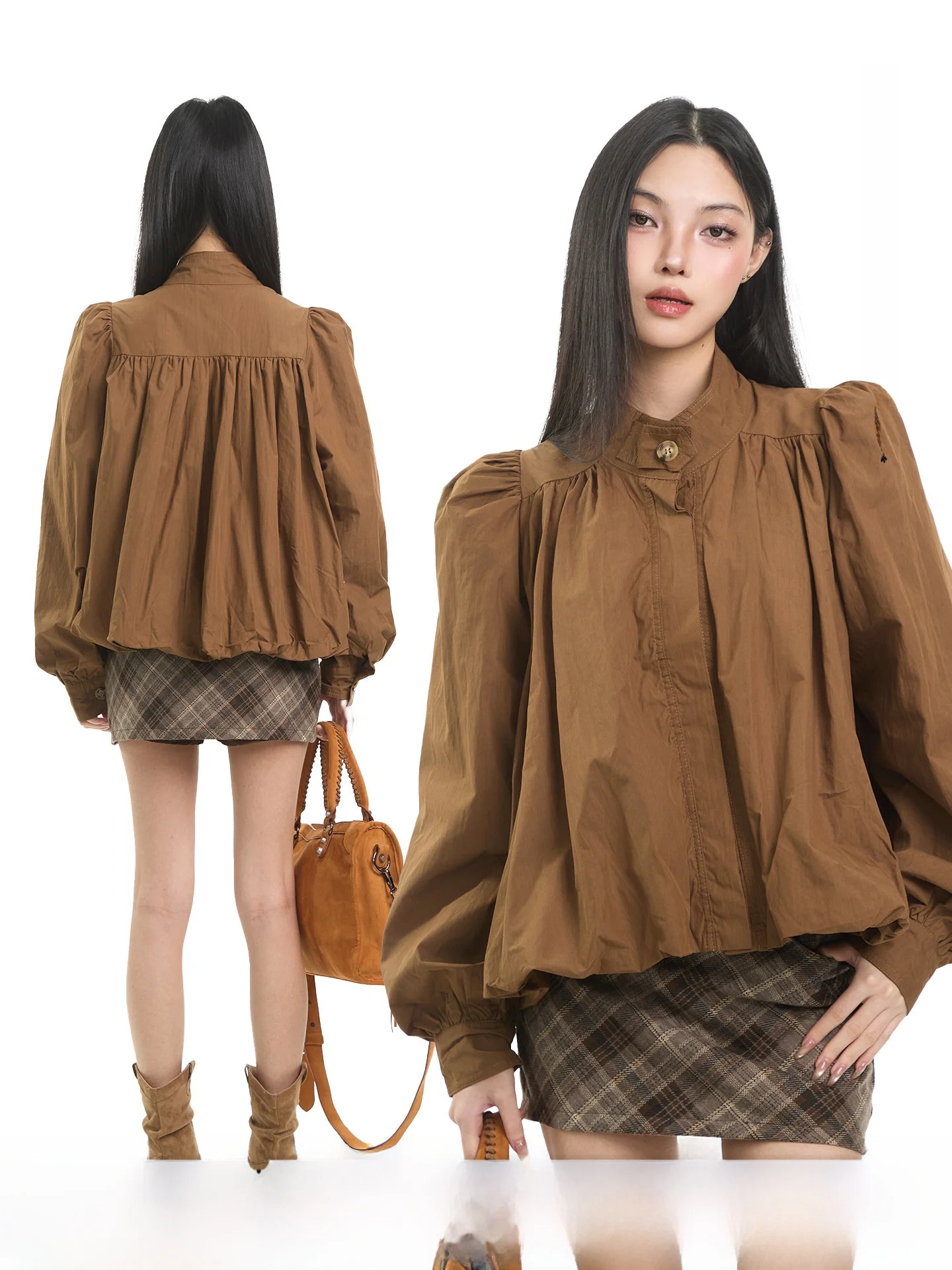 

Retro Briti Sle Lantern Sve irt Women's Loose Versatile Anti-Aging Long Sve Top for Autumn Winter UNCMHISEX