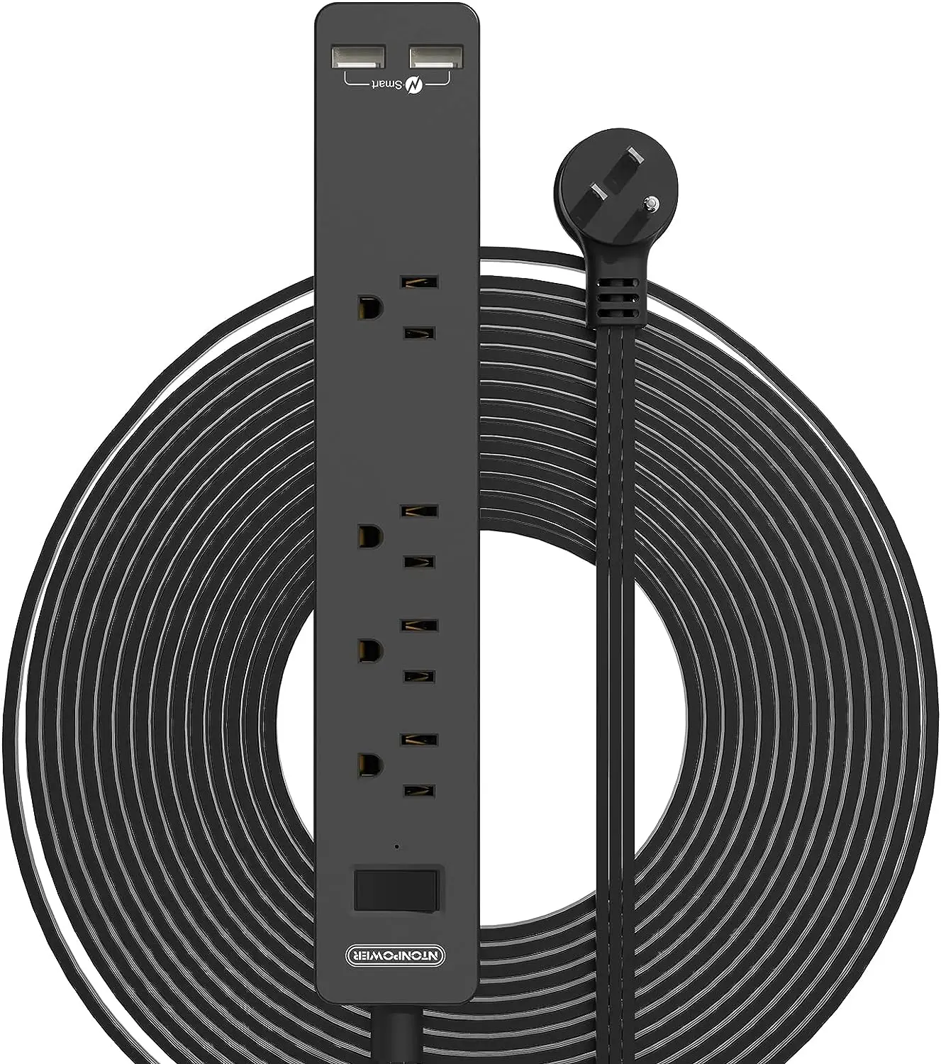 

15 Ft Flat Extension Cord, Ultra-Thin Under Carpet Power Strip, 4 Outlets & 2 USB, Overload Protected, Ideal for Home Office