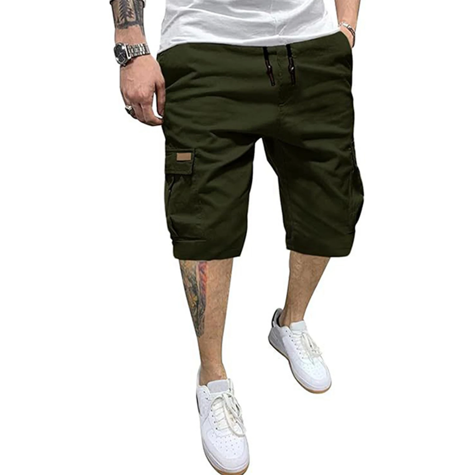 Men's Summer Cargo Shorts Stylish Solid Color Multi-pocket Drawstring Work Shorts Casual Shorts Loose Straight Athletic Shorts