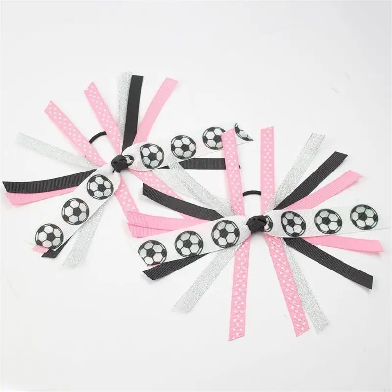 2Pcs Softball Ribbon Hair Bands Ponytail Holder for Girls Sports and Casual Wear Y166