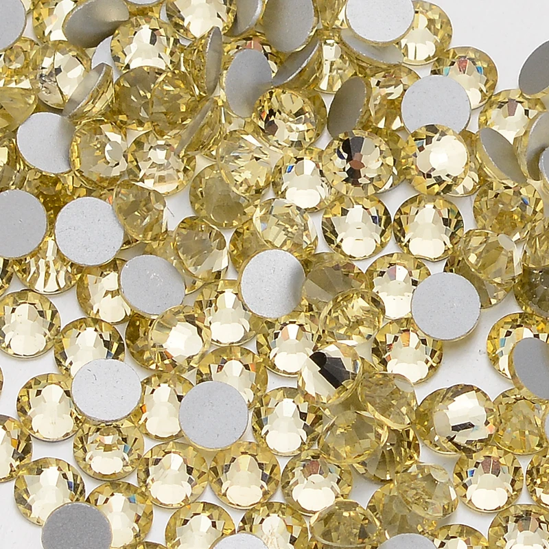 Yellow Series Glass Flat Back Rhinestones Champagne Round Glue On Diamond Non Hot Fix Stones for Nail Art Clothes Decoration