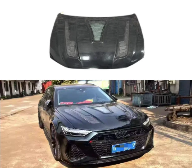 For Audi C8 A6 S6 RS6 Sedan Avant Allroad 2019-2023 IMP Real Carbon Fiber Bonnet Front Engine Transparent Hood Vent Cover 