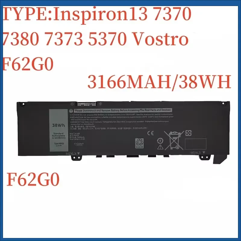High-Quality F62G0 3166mAh/38Wh 11.4V Laptop Battery for Dell Inspiron 3 5370 7370 7373 7380 7386 Vostro 13 5370 P87G001 P83G