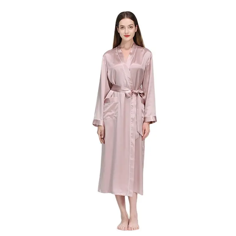 Birdtree 19 Momme 100%Pure Mulberry Silk Long Robe for Women Silky Sleepwear Ladies Elegant Nightgown Natural Pajamas P36089QM