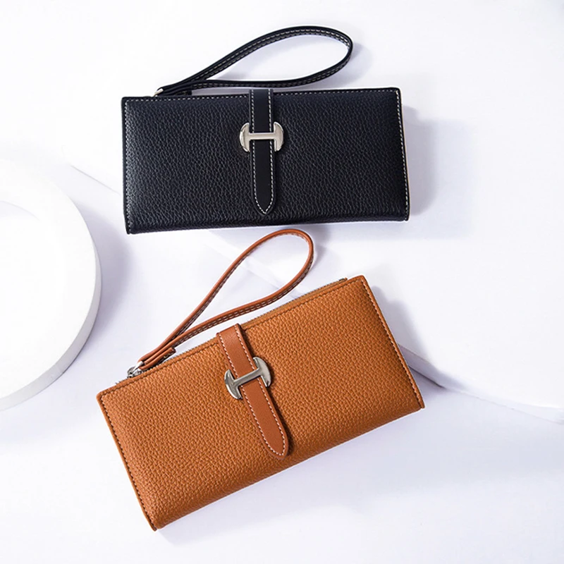 

Luxury Designer Women's Wallet PU Leather Long Purse for Women Card Holder Handbag with Zip Pocket Simple Clutch Bag