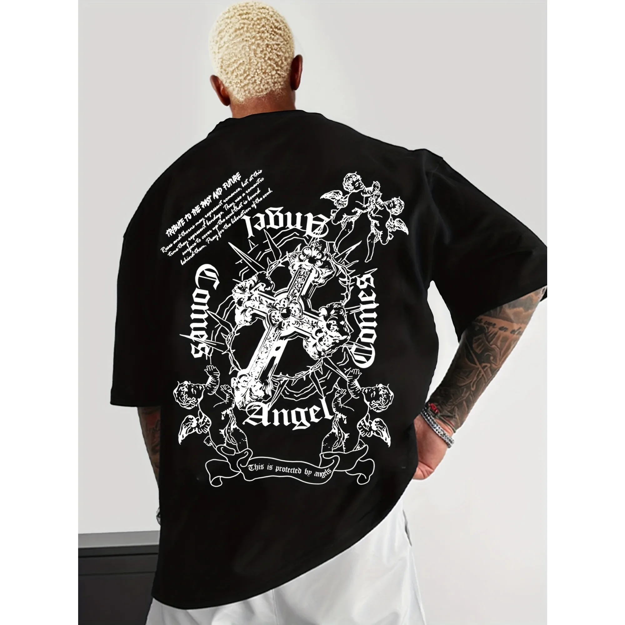 Angel Gothic Cross Cherub Graphic T-Shirt Men Women Harajuku Streetwear Aesthetic Casual Cotton Short Sleeve Tops