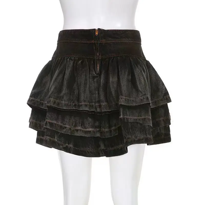 Streetwear Vintage Korte Denim Rok Vrouwen Harajuku Y 2K E-Girl Hoge Taille Mini Rok Gothic Punk Losse Cake Rokken Nieuw Ontwerp