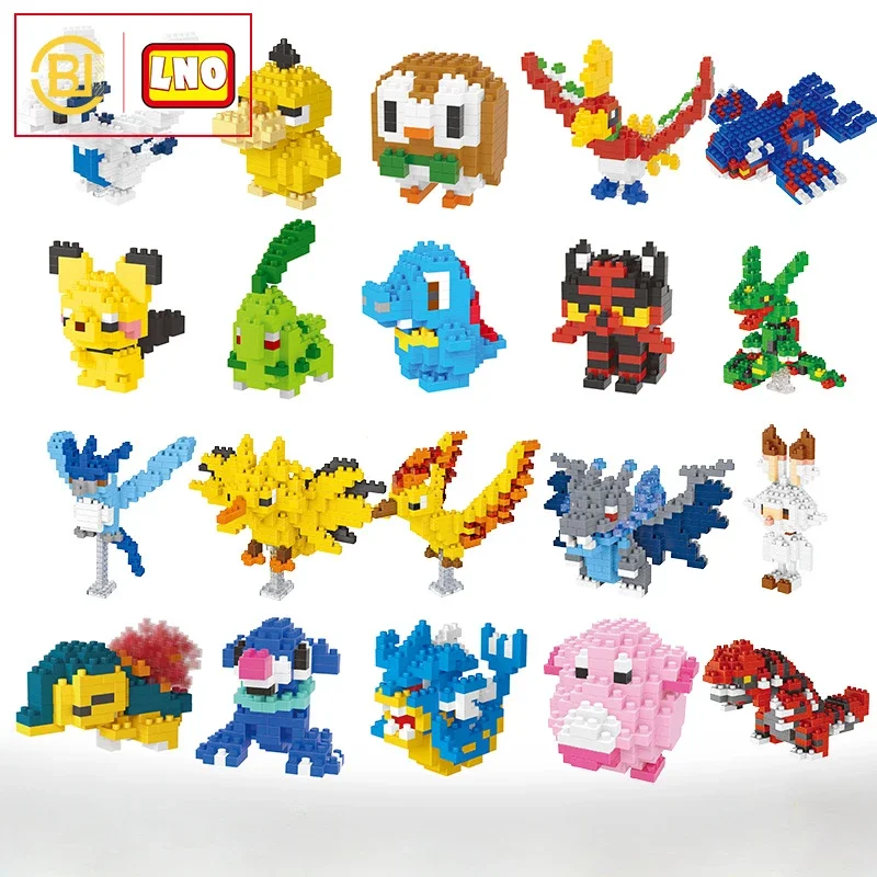 DIY Pokemon klocki mały kreskówkowy Mini klocki do budowy Pikachu Charizard Eevee Mewtwo Anime montaż zabawek lalki akcji