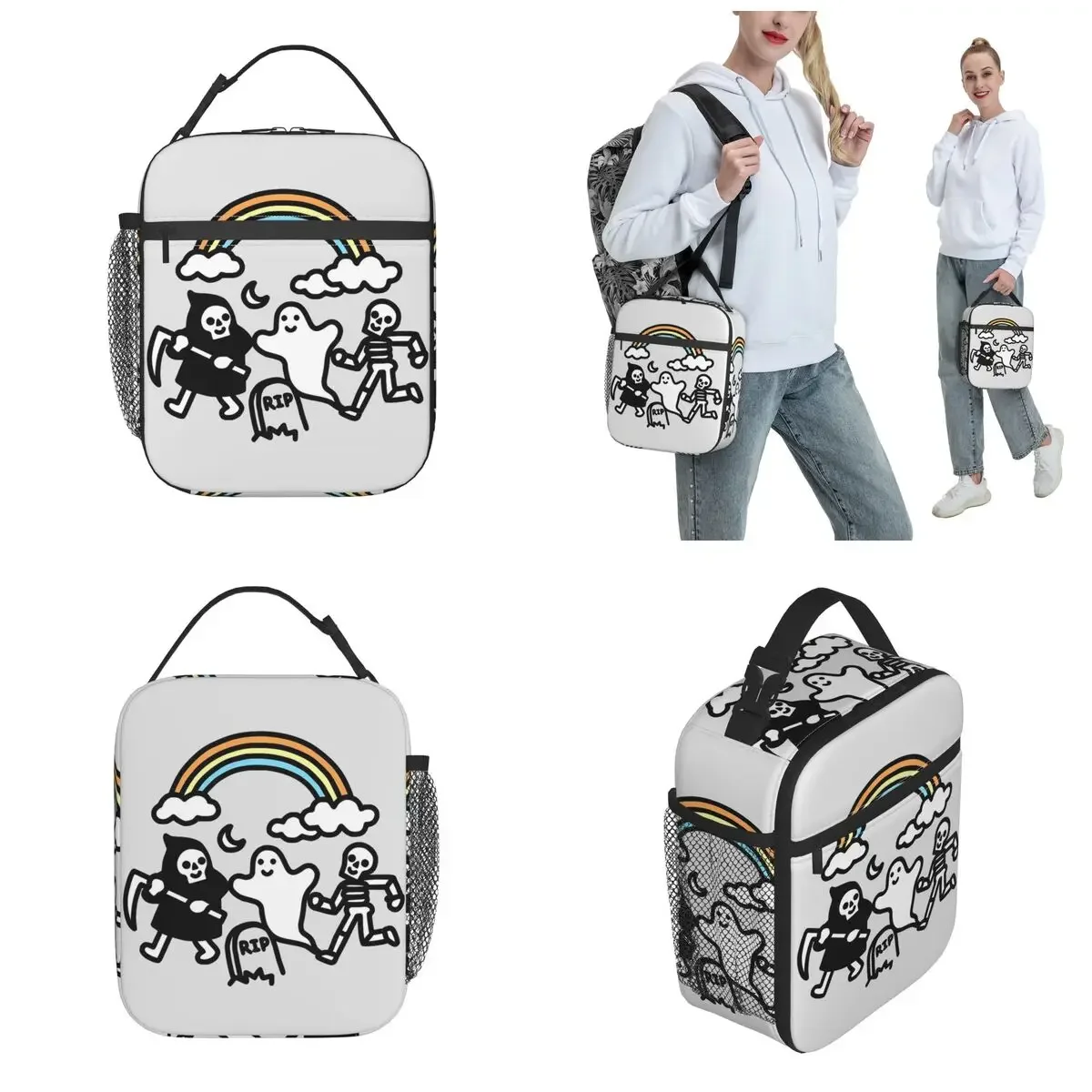 Spooky Skull Death Pals Thermal Insulated Lunch Bags for Office Grim Reaper Ghost Food Bag Container Thermal Cooler Lunch Boxes