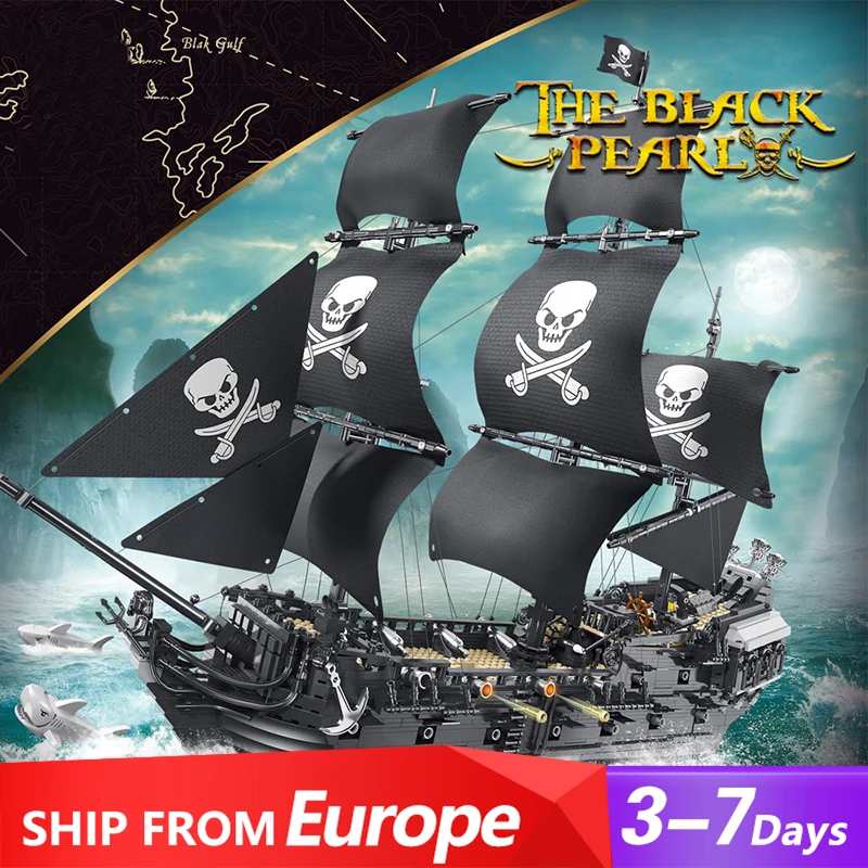 Creative Expert Black Pearl Pirate Ship Model MOC Pirate Ships Figures Adventure Sailing Ship Building Blocks Brick Puzzle Toys