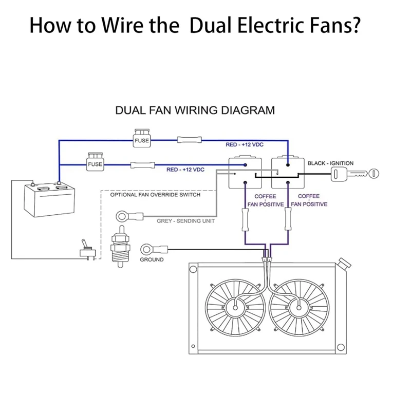 Dual Electric Fan Relay Kit 40 AMP Automotive Relay Thermostat Switch Kit For Temperature Sensor Switch 185 On 175 Off