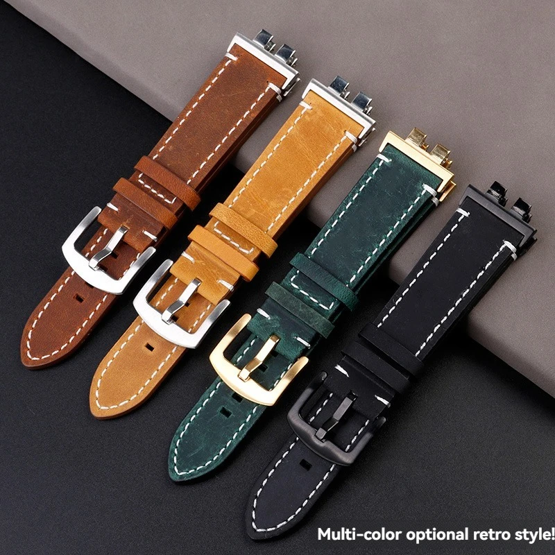 حزام من الجلد الطبيعي لساعة كاسيو G-SHOCK GMW-B5000 الذكرى السنوية الخامسة والثلاثين من جلد البقر الذهبي/الفضي، حزام ريترو