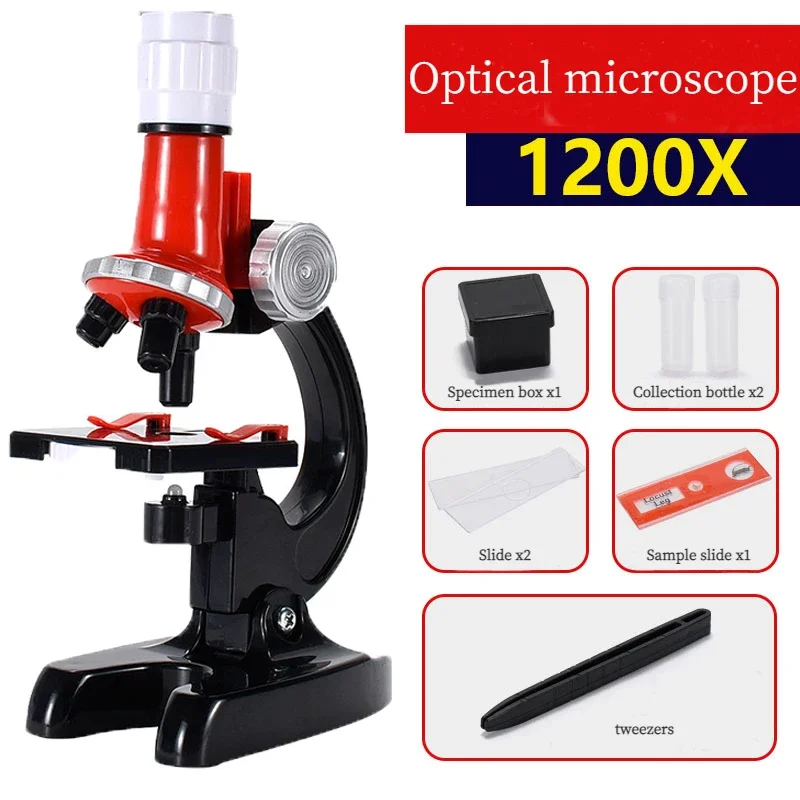 Refined Scientific Instruments Children Biological Microscope Kit Lab with Slides LED 100x-400x-1200x Toy Set Birthday Gift