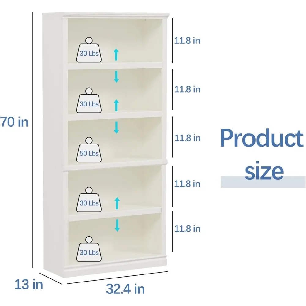 Wide Floor Standing Display Storage Shelves, 5-Shelf Bookcase, 70 in Wide, Safety First, Easy To Assemble, Bookshelf