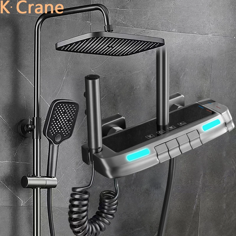 

LED Digital Atmosphere Shower Set Bathroom Hot Cold Thermostatic Mixer Shower System Bathtub Wall Mount SPA Rainfall Bath Faucet