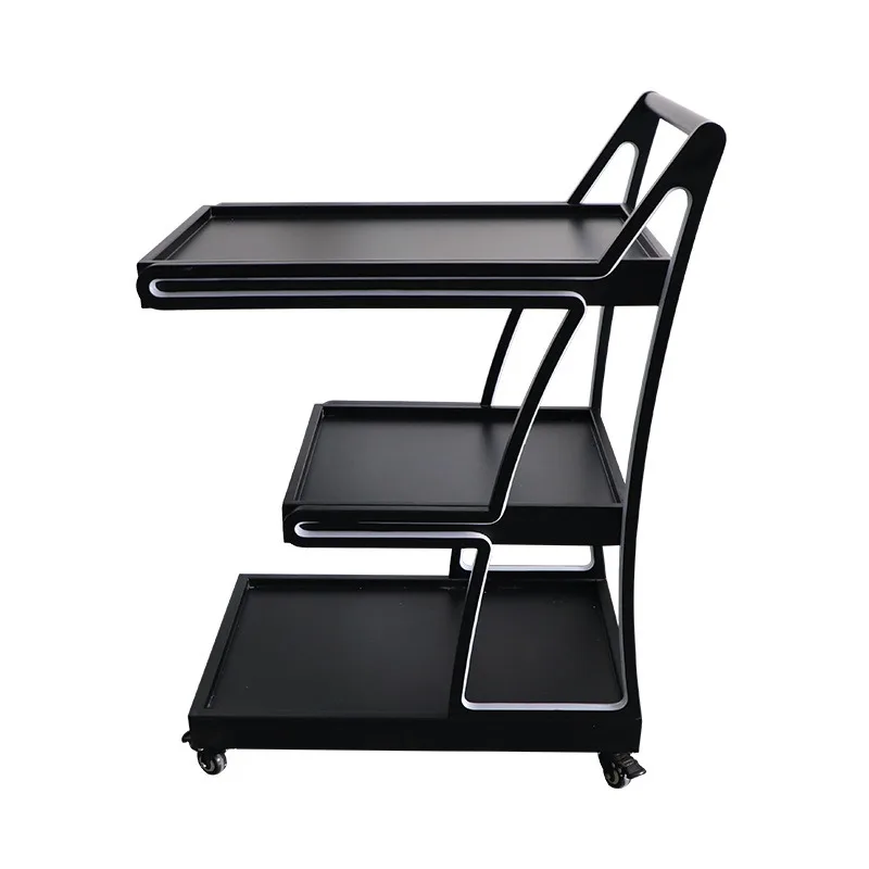 Three-story stainless steel food delivery cart for the restaurant, mobile service birthday cake cart, LED cart