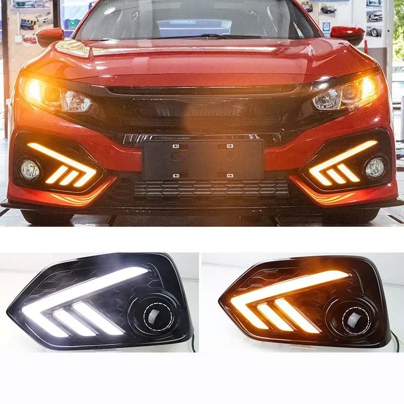 

For Honda Civic Hatchback 2016 2017 2018 2019 2020 Yellow Turn Signal Car Headlight Daytime Running Fog Lamp LED DRL Daylights