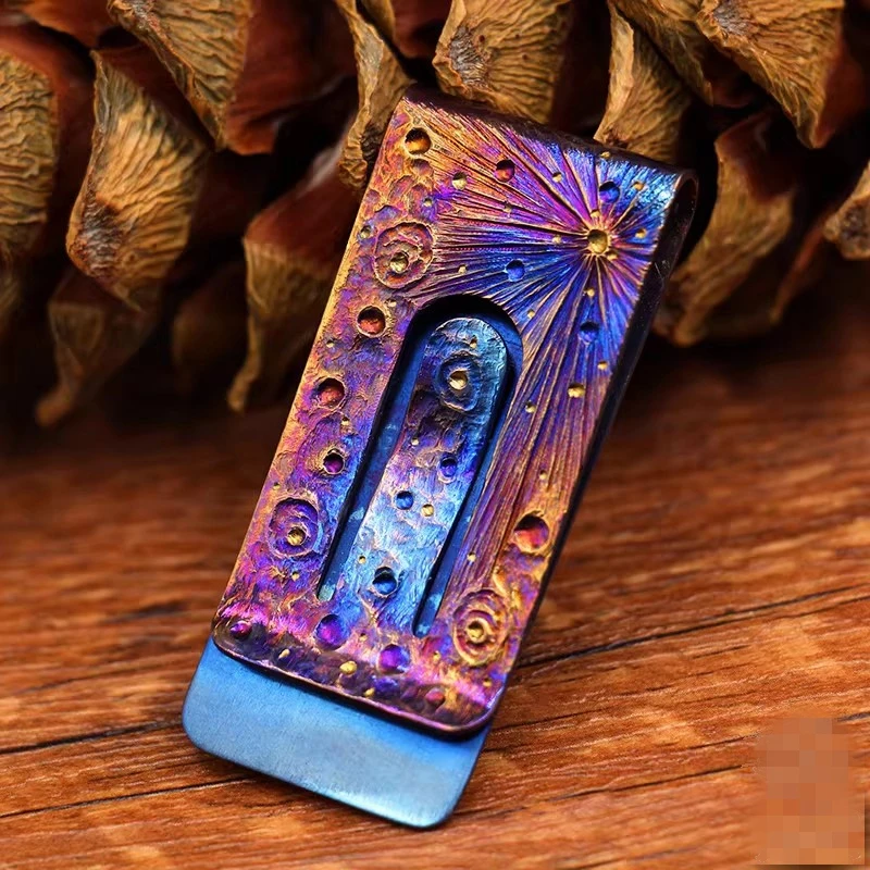 

Зажим для денег из титанового сплава с ручной резьбой «Звездное небо», портативный металлический держатель для купюр