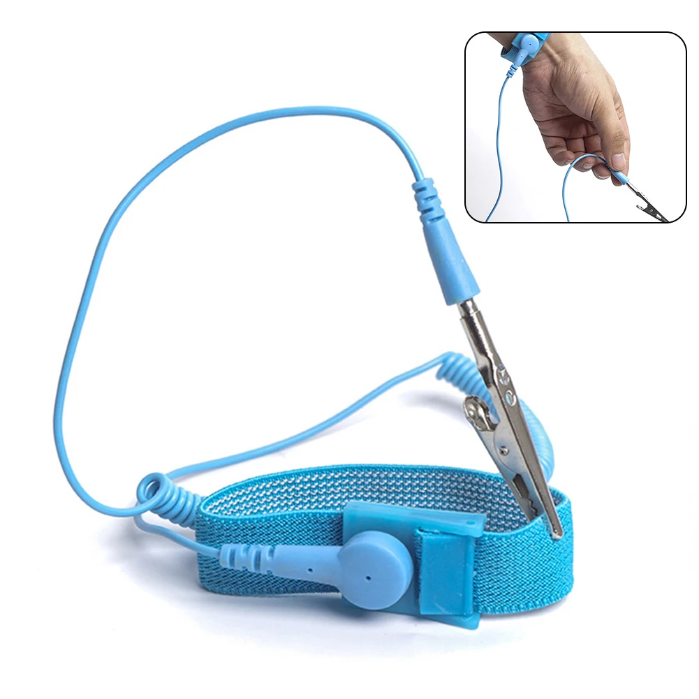 벨트 정전기 방지 손목 스트랩 조정 가능한 파란색 유선 접지 팔찌는 정전기 축적을 방지합니다. 부드러운 탄성 밴드