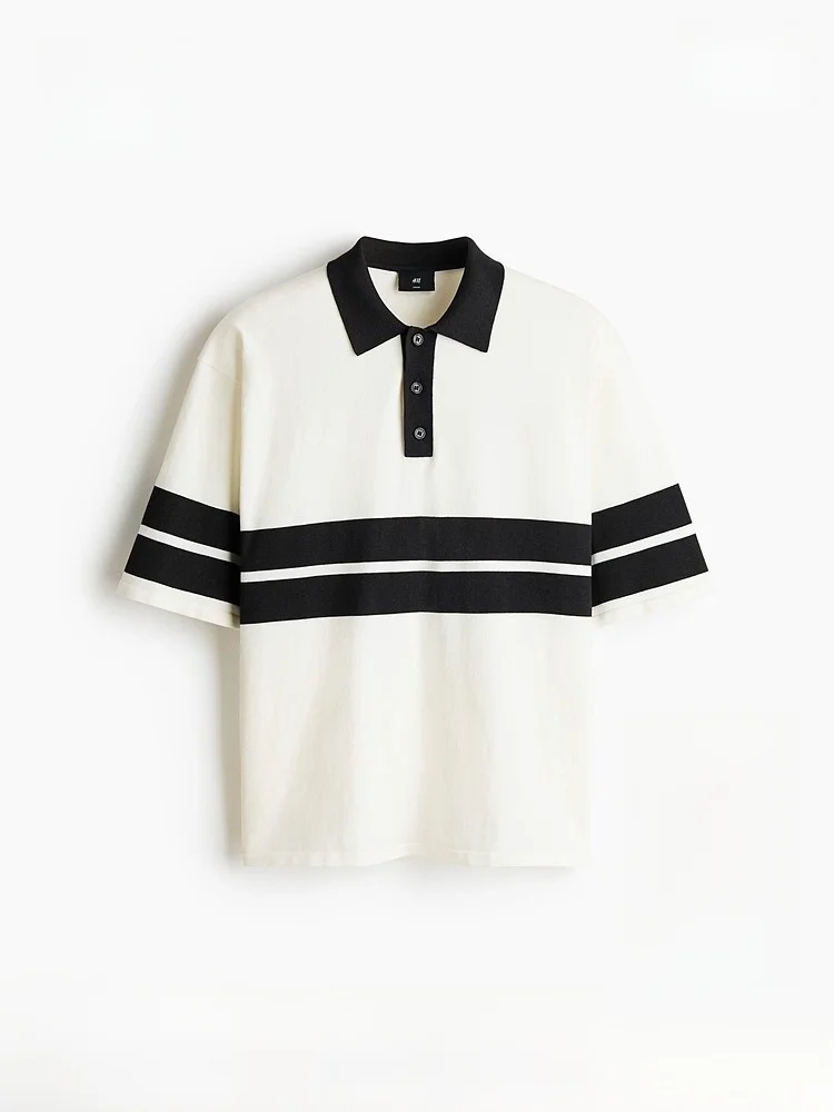 

Spring New Men's Loose Knitted irt H&M 330209 Casual Sle Button Strip Pattern Regular Thin Universal Fit