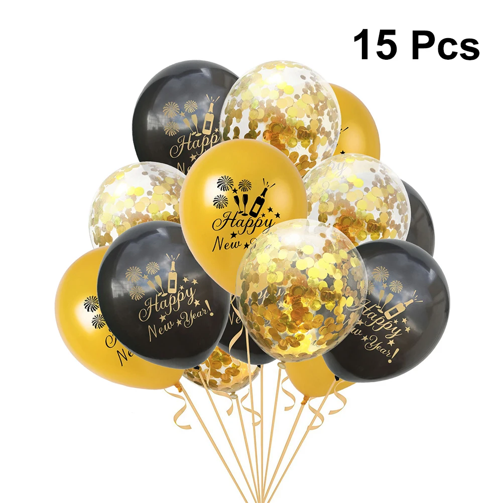 

15Pcs Happy New Year Balloon Decor Set Black Gold Foil Number Latex Balloons for Festive Party Decoration Kit Party Balloons Kit