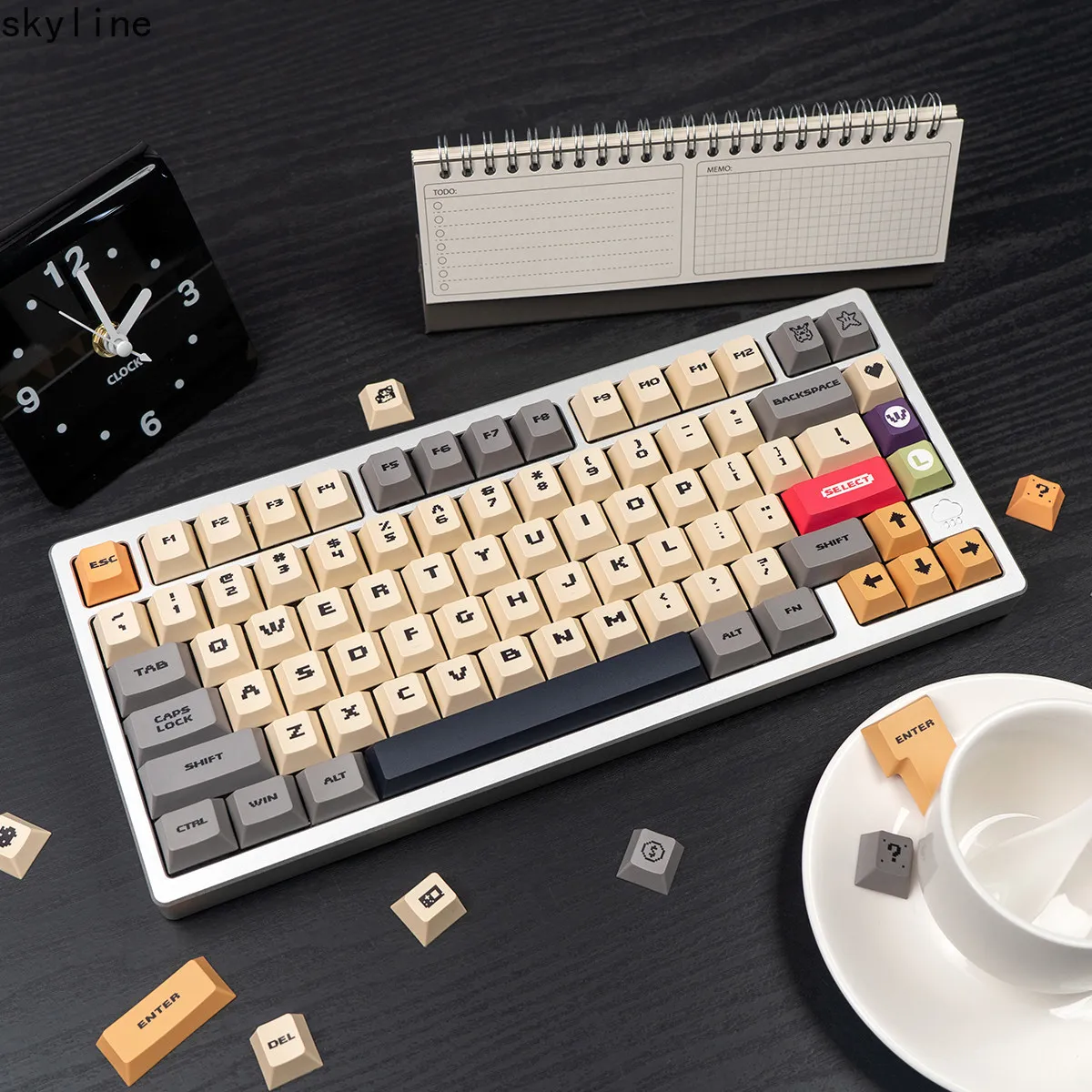 Grey Yellow White PBT Dye Sub Keycaps for Wooting Mechanical Keyboard OEM Profile