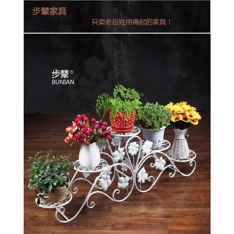 European spiral staircase wrought iron flower stand Floor-to-ceiling multi-layer flower stand Ladder Pastoral creative living ro