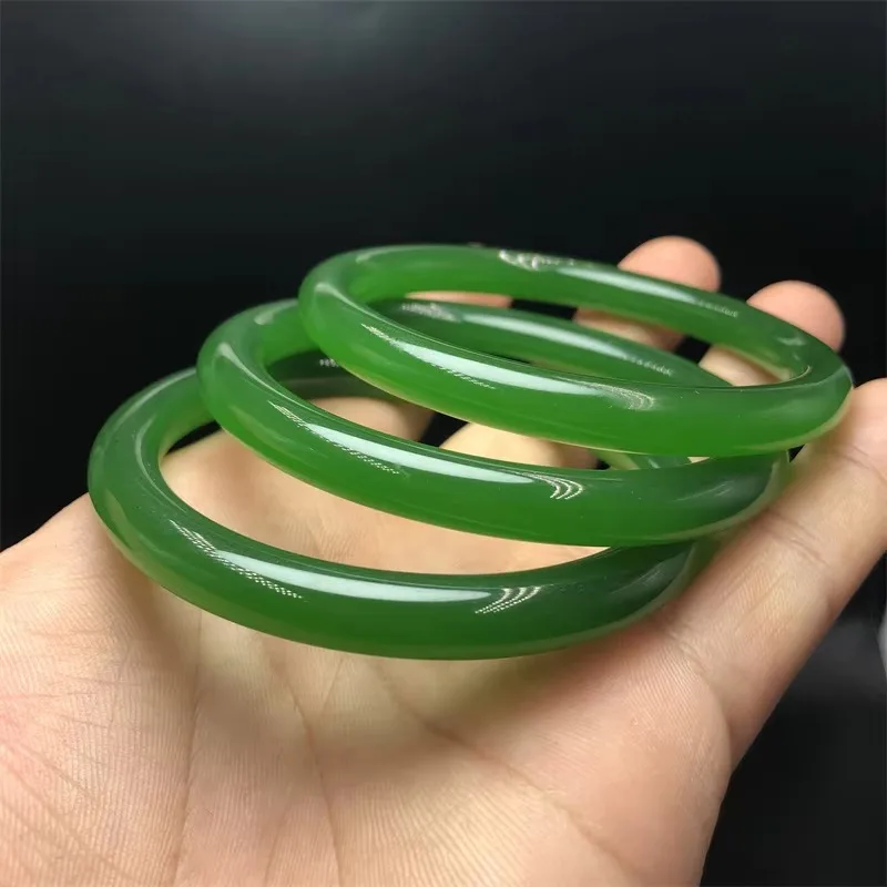 

Natural Deep Lake Water Green Hand Carved Round Bar Jade Bracelet Fashion Boutique Jewelry Bracelet Gift for Men and Women