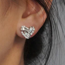 Huitan Graceful Silver Color Stud Earrings Fashion Lady Engagement Jewelry Chic Bright Cubic Zirconia Accessories for Wedding