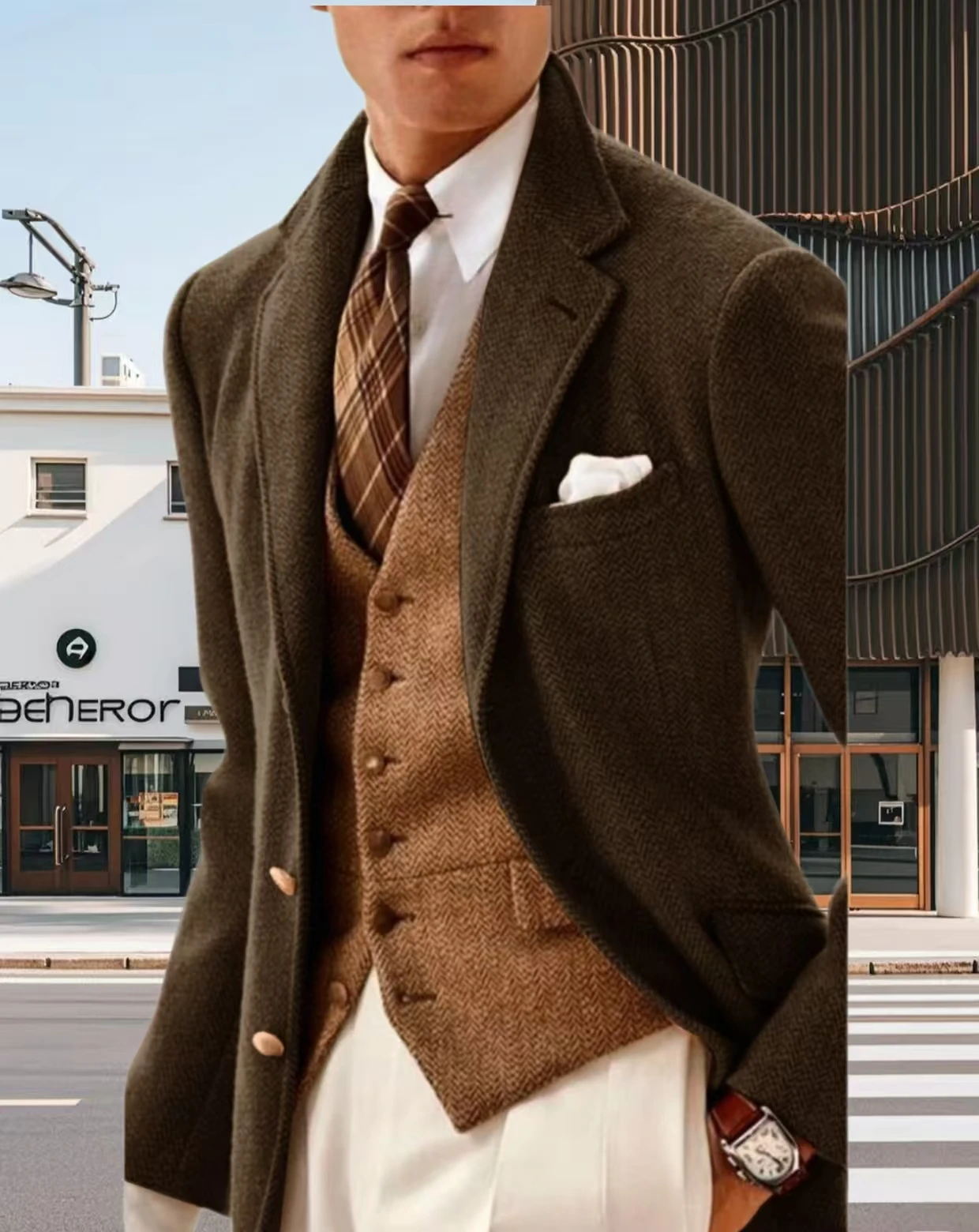 

Only Jacket 1 PCS Long Coat Men Formal Coat Mens Herringbone Suit Jacket Party Business Attire Formal Wear