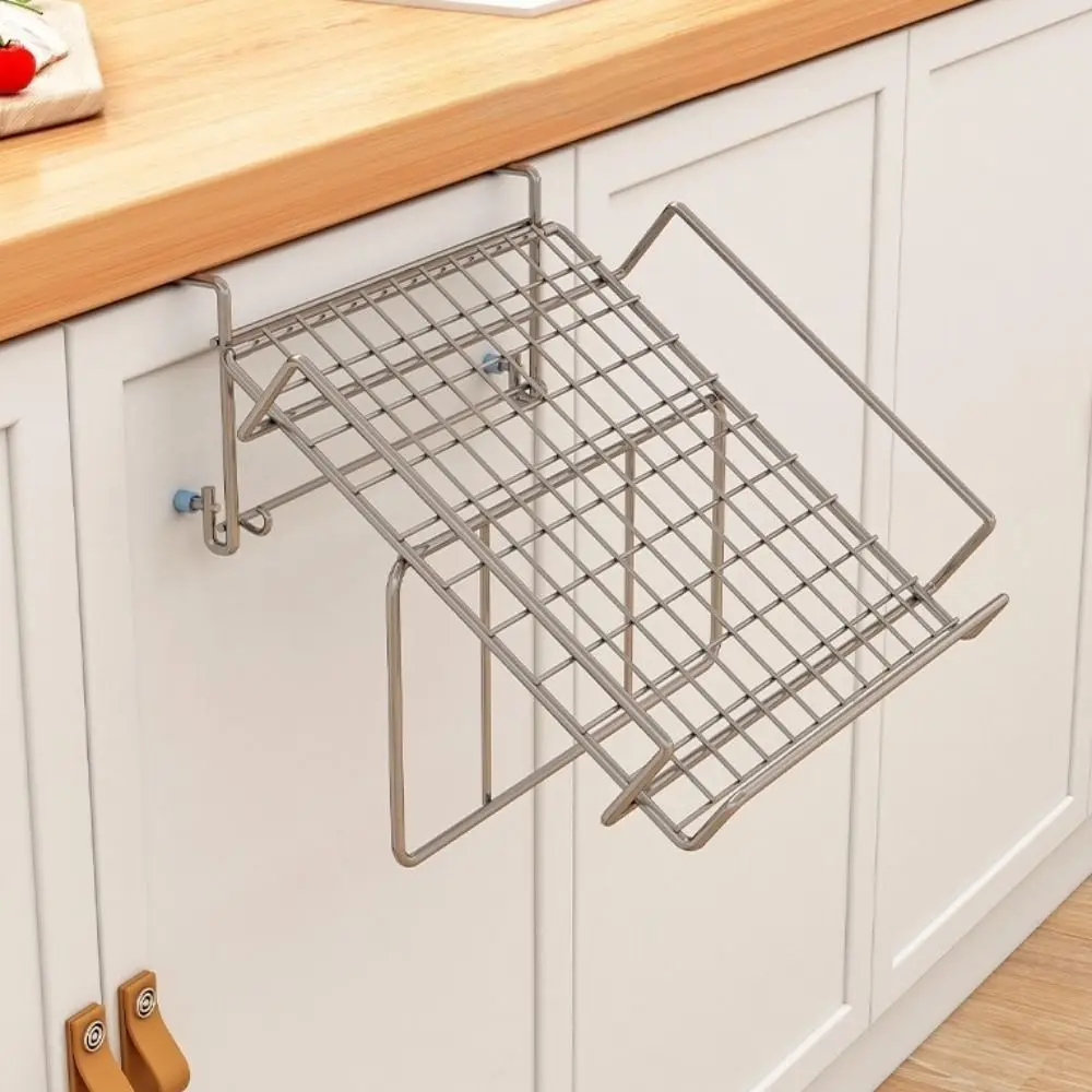 

Stainless Steel Folding Storage Rack No Drill Wall Mounted Cabinet Door Prep Rack Adjustable Space Saving