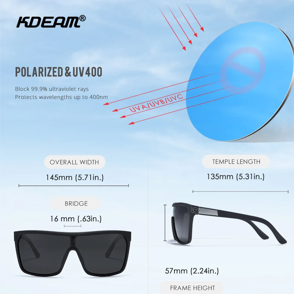 KDEAM New Large Frame Integrated Polarized Sunglasses for Men Women Outdoor Cycling Fishing Glasses Colorful Windproof Sunglass