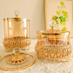 Luxury Style Gold Crystal Glass with Lid Decorative Storage Jar American European Coffee Table Candy Jar Decorative Ornaments