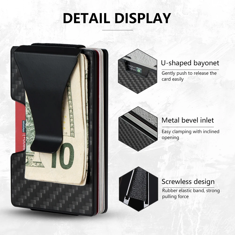 CASEKEY Real Carbon Fiber Aluminum Wallet Ultra Thin Rfid Protection Metal Card Holder Male Purses Money Bag Wallet Tarjetero