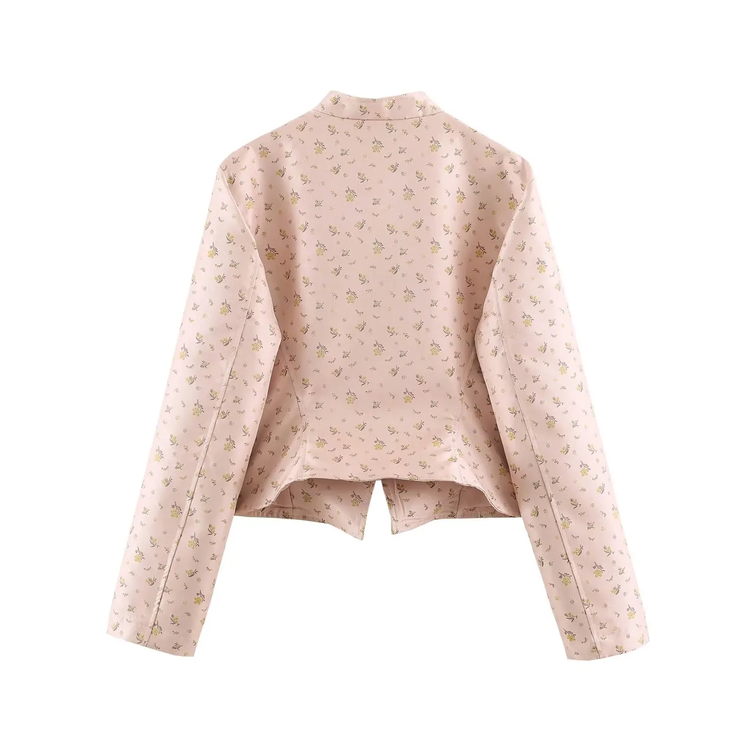 NLZGMSJ 2026 Herbst Retro Damen Blumenmuster Kurze Jacke Stehkragen Einreihig Metallknöpfe Langarm Oberbekleidung – Detail 3