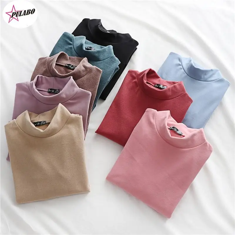 Shirt Women's Autumn Winter Half-Collar Long-Sleeved Lining  Velvet T Shirt Double-Sided h Cotton Warm Top T-shirts Tees y2k