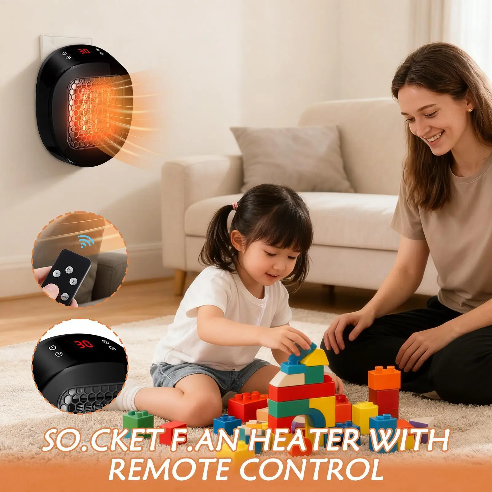 Space Heater LED Display Warmer With Thermostat Remote Wall Outlet Electric Space Heater For Bathroom Bedroom Home Dorm Office