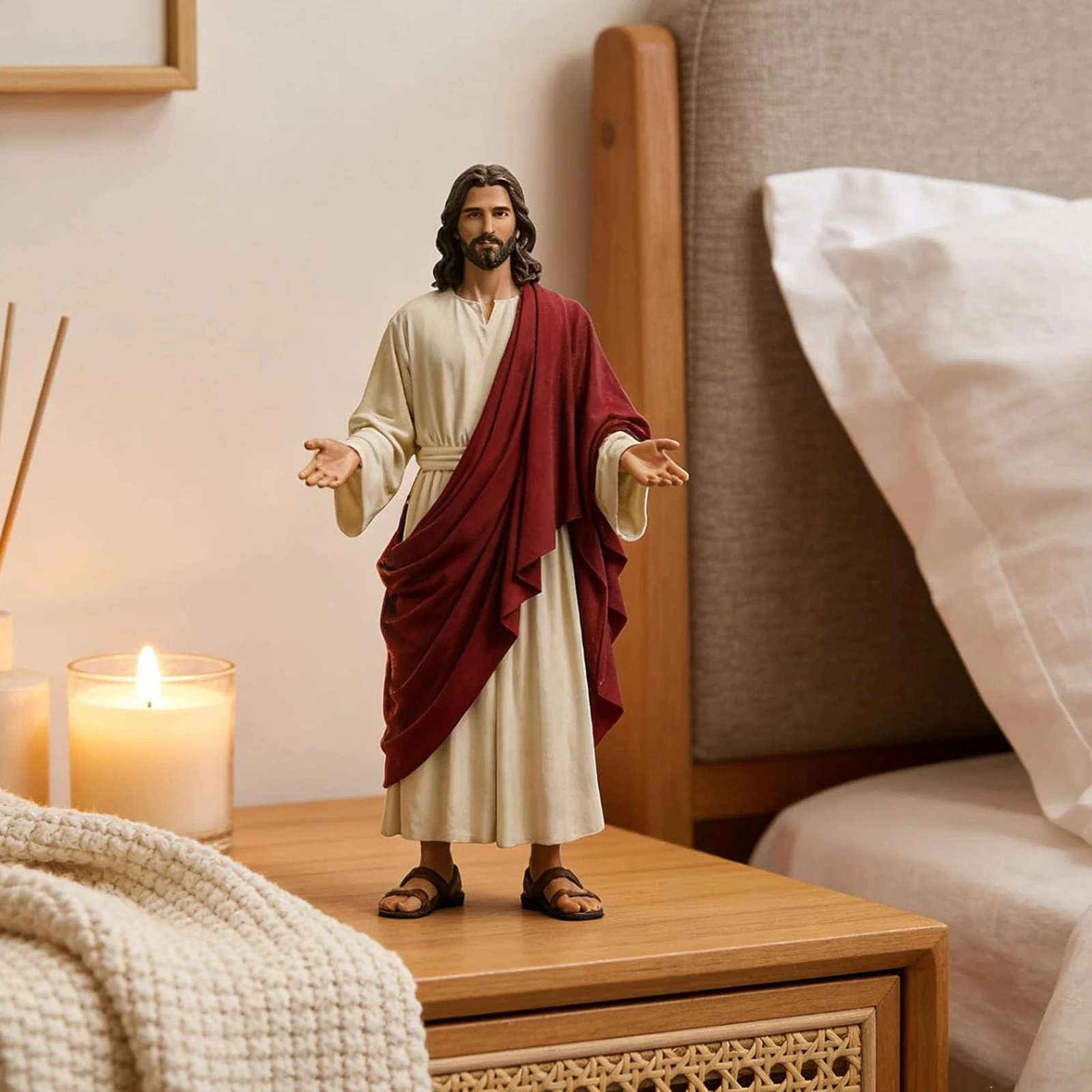 5.12 Inch Jesus Christ Statue with Fabric Robes & Sandals Jesus Loves You Figures Religious Decoration for Christian Decor