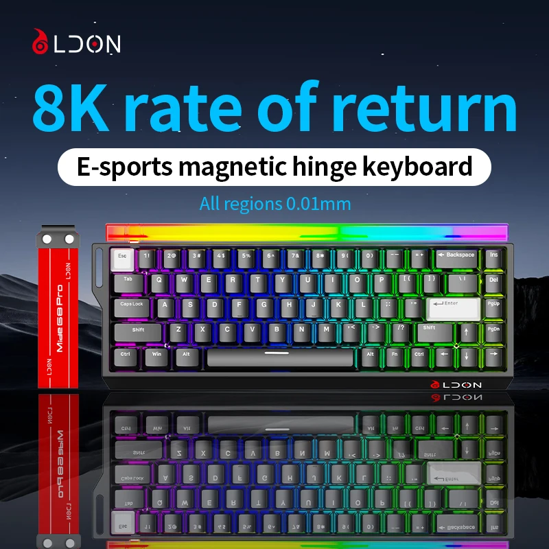 LDON 68PRO 8000Hz Magnetic Switch Gaming Keyboard with PBT Keycaps Wired USB RGB for E-sports