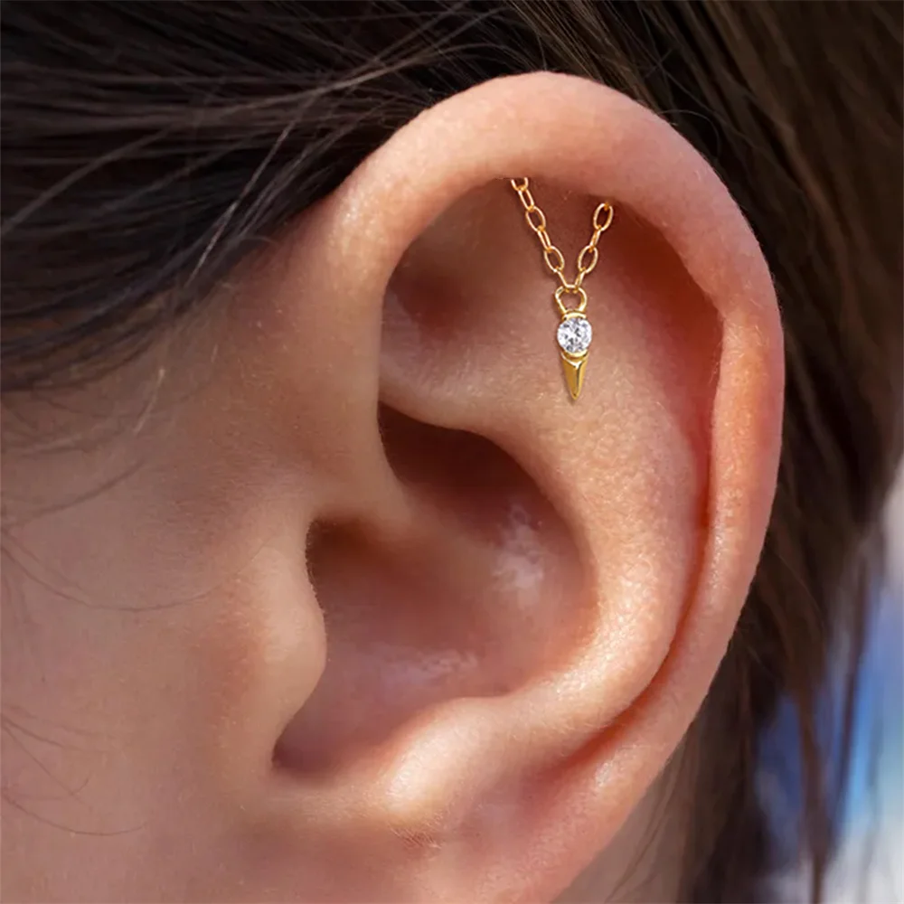 AIDE 925 Sterling Silber Geometrische Glatte Ketten-Quasten-Ohrringe für Damen, Knorpel-Spiral-Piercing, flache Rückseite, zum Schlafen tragbar – Detail 14