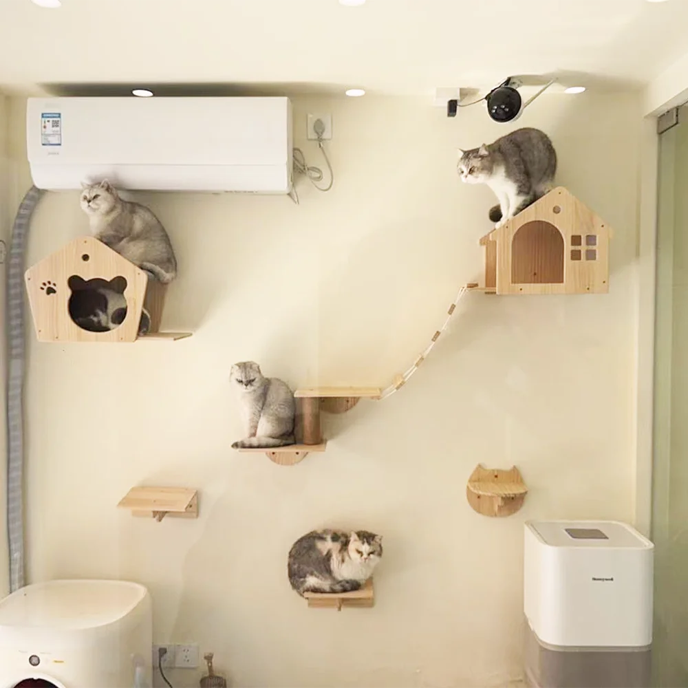 

Cat wall-mounted furniture climbing frame ladder wall cat villa wall-mounted cat house suitable for cats to sleep, play and rest