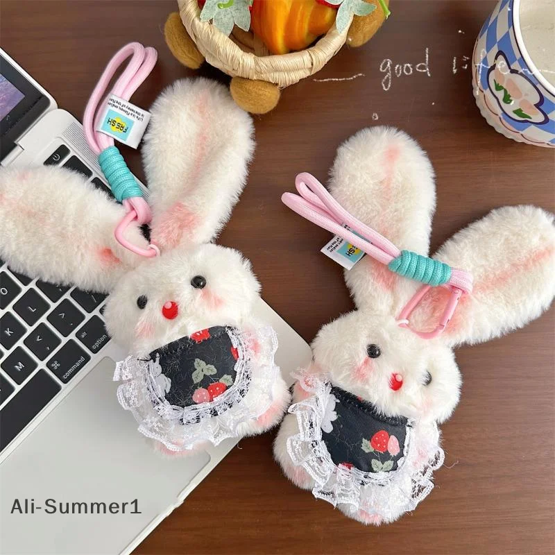 Dessin animé mignon lapin à longues oreilles couinant en peluche poupée jouets en peluche porte-clés pendentif lanière Girly porte-clés sac suspendus ornements cadeaux