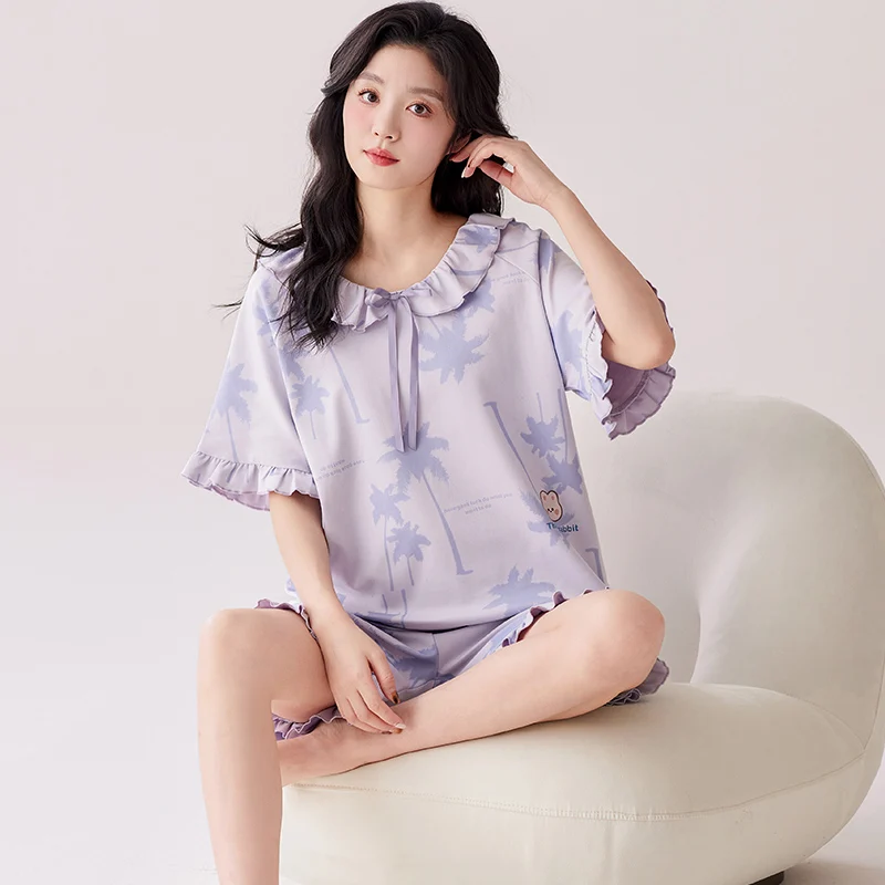 

Summer new full cotton short-sleeved tops shorts ladies pajamas suit XXL big yards cute cartoon sleepwear women's home nightwear