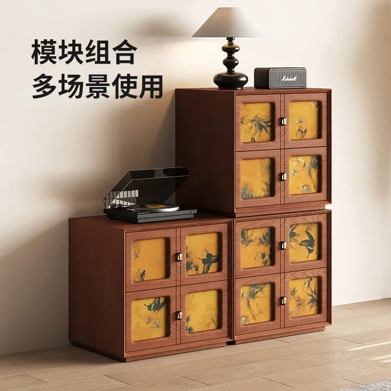 French retro chest cabinet solid wood dining side cabinet module combination medium antique TV cabinet locker Carmen