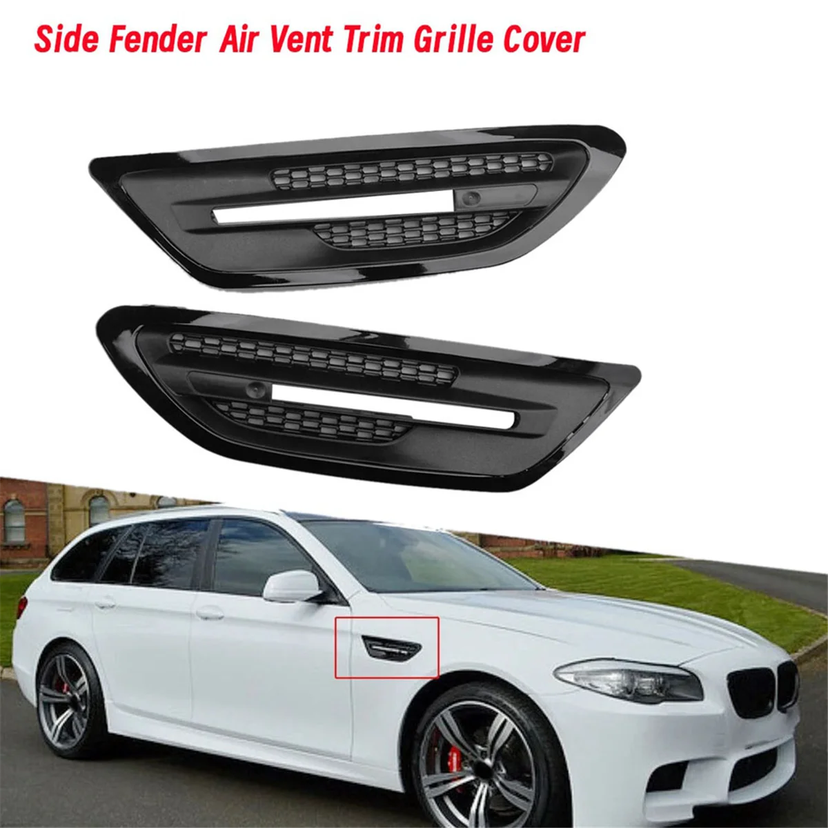 1Pair Car Side Fender Air Vent Trim Cover for BMW F10 Sedan 5-Series M5 2011-2017 Grille Outlet Frame, B