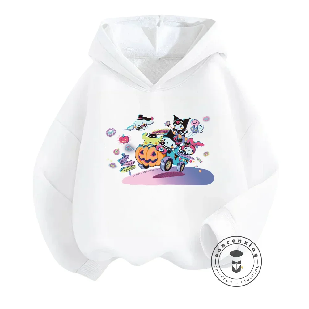 Hello Kitty Street Fashion Hoodies for Boys Girls Featuring Cute Cartoon Designs Solid Colors Perfect for Autumn Winter Season