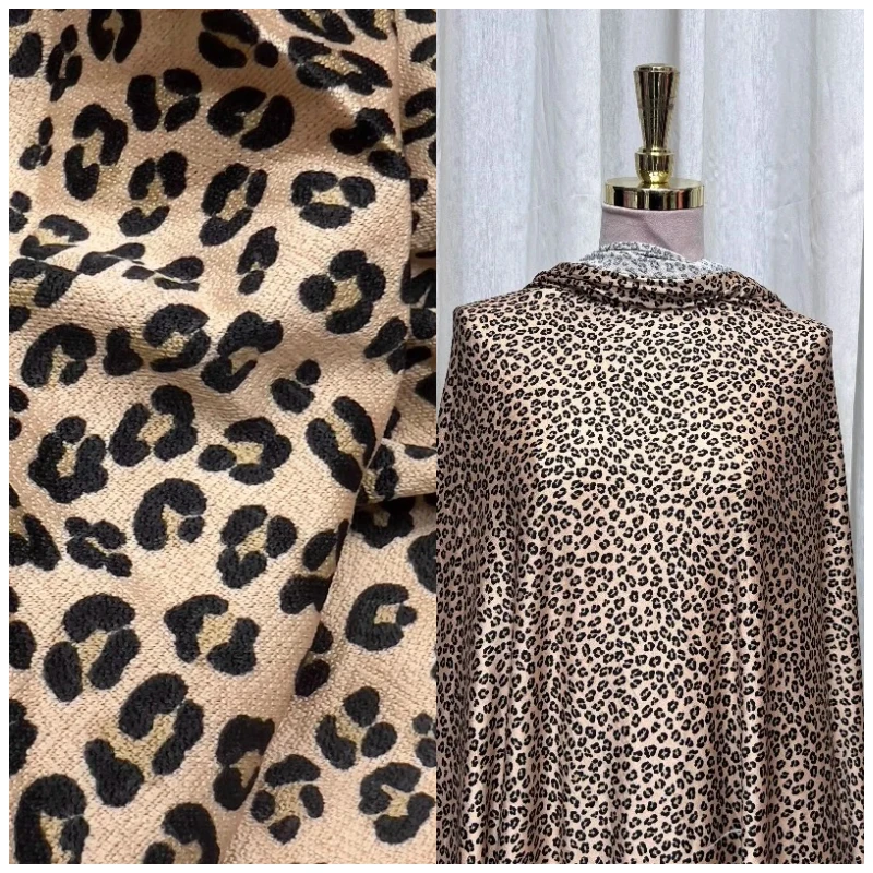 

1meter Hand Knit Fabric Leopard Small Floral Print Stretch Clothing Spring Autumn Fashion Designer Textile DIY Craft Material