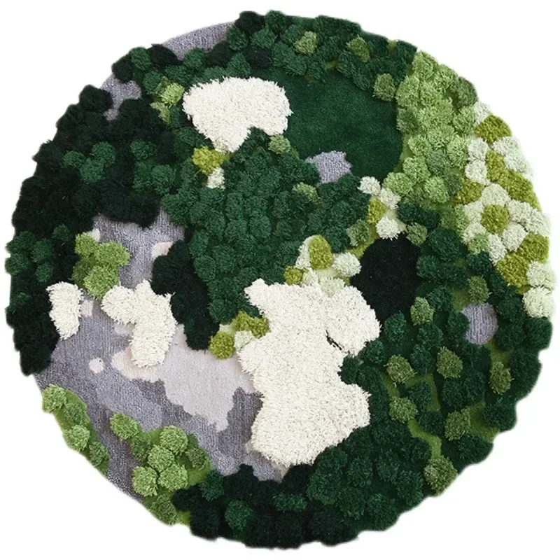 Round moss forest wool carpet living room bedroom bedside carpet custom cute light luxury living room blanket