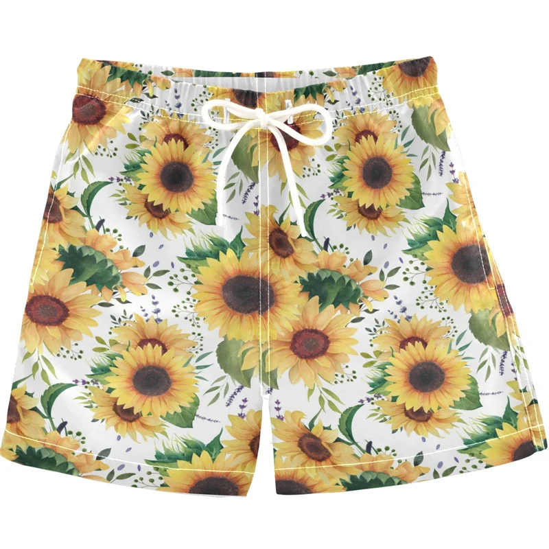 Fashion Sunflower Graphic Beach Shorts Men 3d Print Plants Surfing Board Shorts Boys Swim Trunks Street Oversized Short Pants