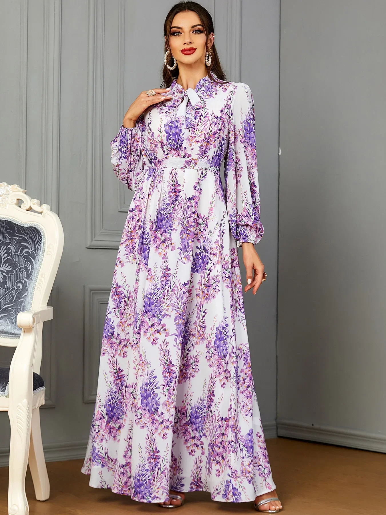 Abaya Muslimischen Print Kleider Frauen Vestidos Schärpen Islam Arabischen Lange Robe Jalabiya Eid Ramadan Marokko Kaftan Dubai Modest Abayas